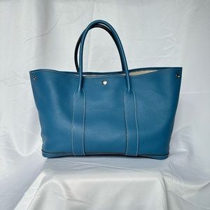 Hermes Garden Party Tote Leather 36 Blue